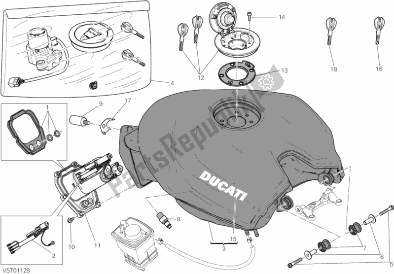 Todas as partes de Tanque do Ducati Superbike 1299S ABS USA 2015